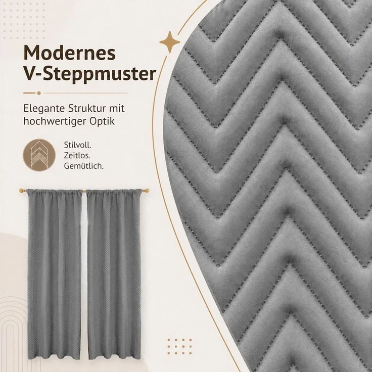 LMaxhome Verdunkelungsvorhang Thermovorhang 370 g/m² Verdunkelungsvorhang mit Multifunktionsband (1 St), Schwerer Vorhang mit 3-Lagen-Aufbau, Chevron-Steppung und Baumwollkern – Bild 4