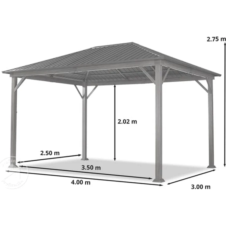 Gartenpavillon 3x4 m Holzoptik, Stahldach Hardtop 4 Seitenteile in grau – Bild 9
