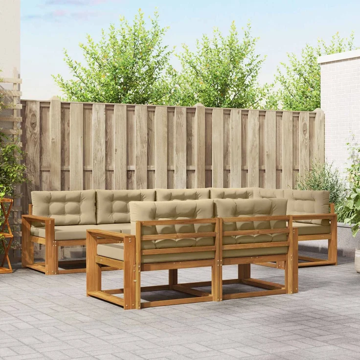 vidaXL Outdoor-Sofagarnitur 8 stk. 7-Sitzer Natur und Beige 3367726 – Bild 1