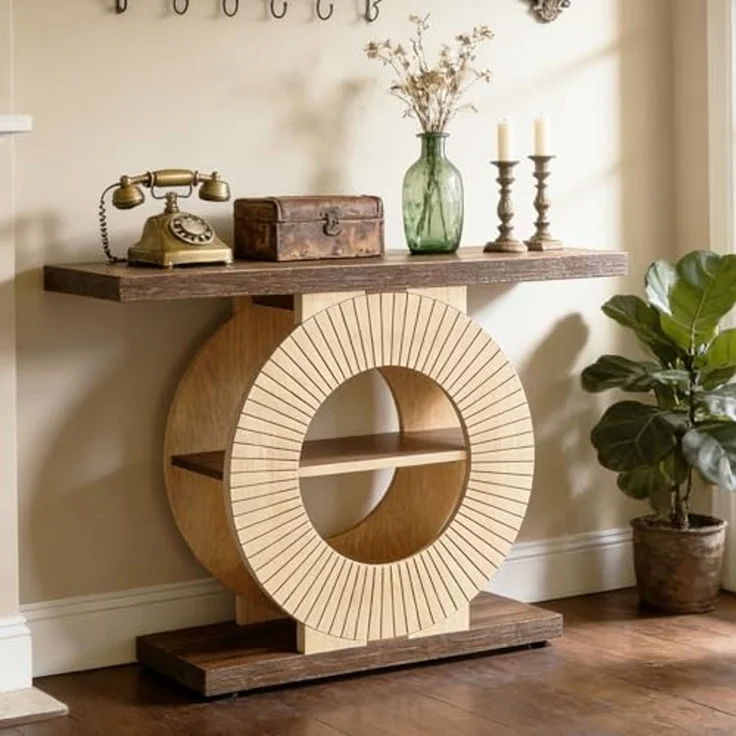 LITTLE TREE Konsolentisch mit 3 Regalen, 100 cm Landhausstil Flurtisch – Massivholz Eingangstisch mit Stauraum für Wohnzimmer, Flur & Schlafzimmer – Bild 5