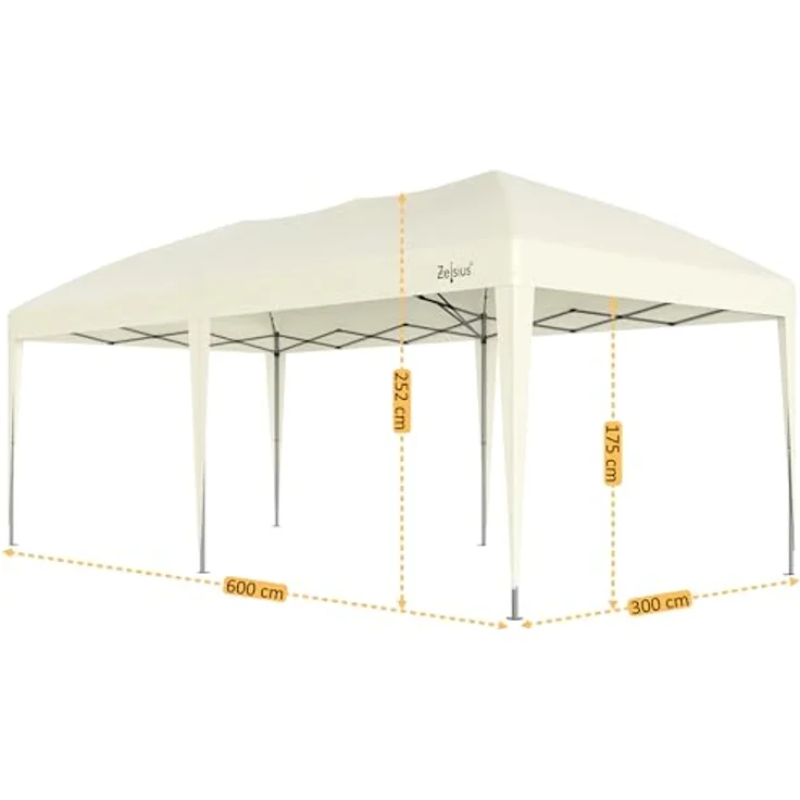 Zelsius Faltbarer Pavillon 3x6 m, Pop-Up Faltpavillon UV30 mit wasserabweisendem Dach, klappbares Gartenzelt mit Tragetasche – Bild 3