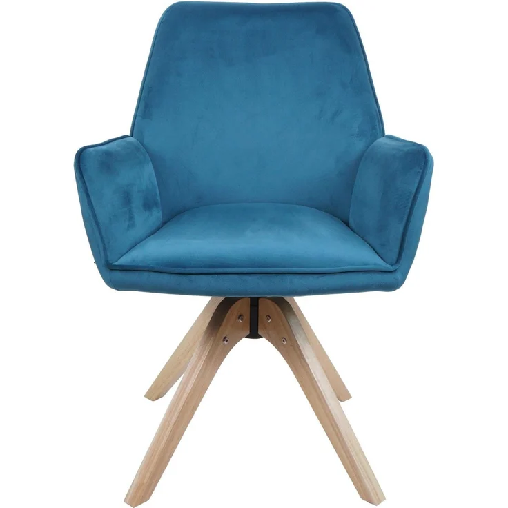 6er-Set Esszimmerstuhl HWC-G67, Esstischstuhl Küchenstuhl mit Armlehne, drehbar Holz Samt 320 g/m² MVG ~ türkis-blau – Bild 7