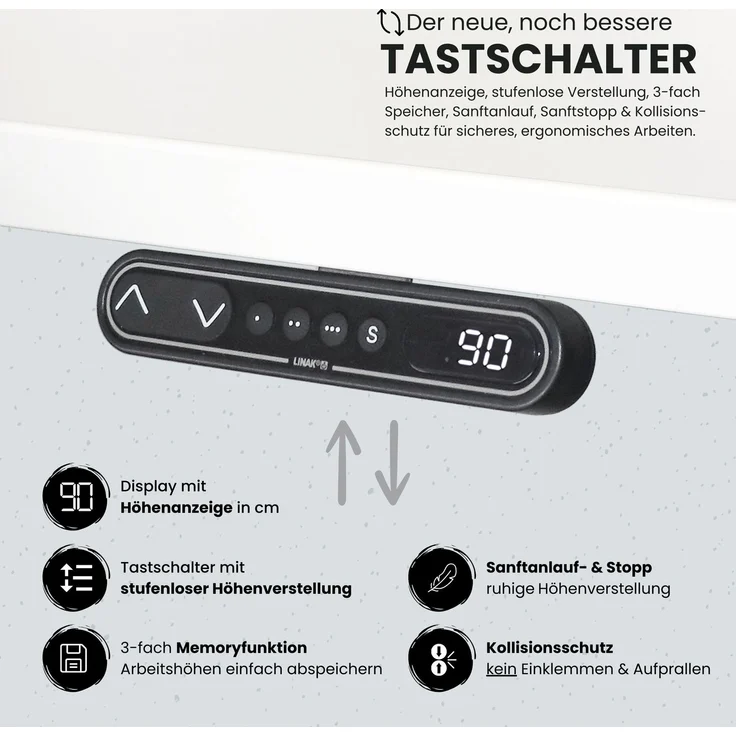 bümö Eckschreibtisch elektrisch höhenverstellbar L-Form: 200 x 240 cm in grau, Gestell silber - Stehschreibtisch mit Memory-Steuerung, elektrischer XXL Schreibtisch für die Ecke, XDSMW-2016-5-S – Bild 2