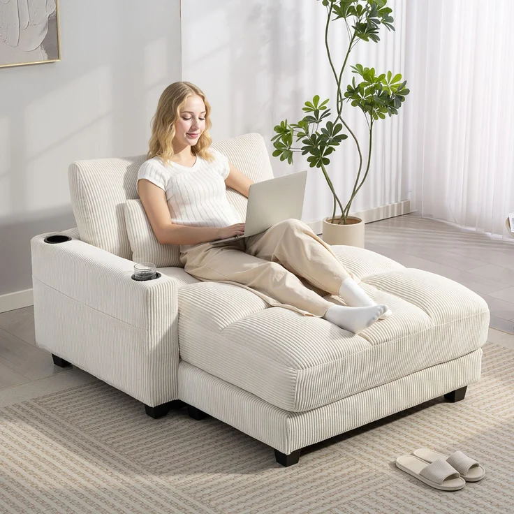 Sofa-Bett mit Kissen, Schaumstoff, zum Bett umwandelbar, Becherhalter, Cremeweiß--Cremeweiß--147x114x86cm--YOUDENOVA – Bild 3