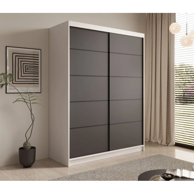 Schiebetürenschrank Schrank CALNT Weiß- Schwarz matt 150x200x58 cm