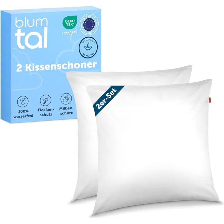 Blumtal Kissenbezug Blumtal Wasserdichter, Atmungsaktiv, Anti-Milben, (2 Stück), Kissenschoner mit Reißverschluss, Oeko-Tex 100 Zertifiziert