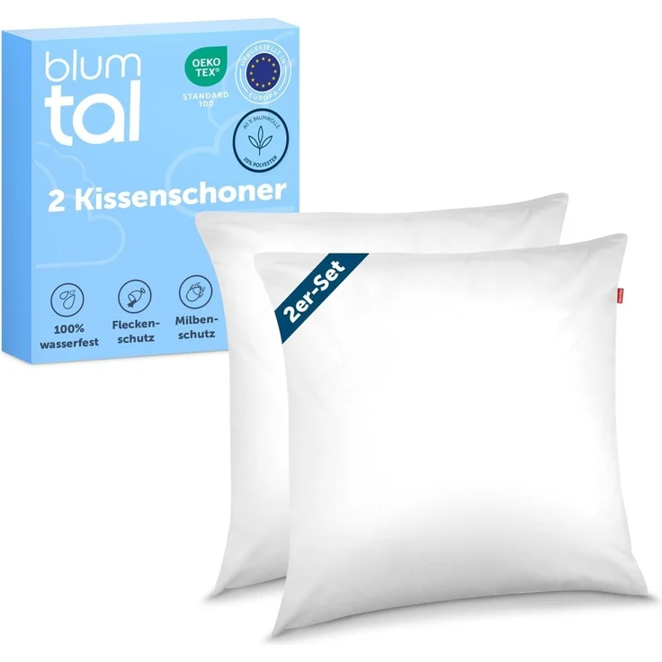 Blumtal Kissenbezug Blumtal Wasserdichter, Atmungsaktiv, Anti-Milben, (2 Stück), Kissenschoner mit Reißverschluss, Oeko-Tex 100 Zertifiziert