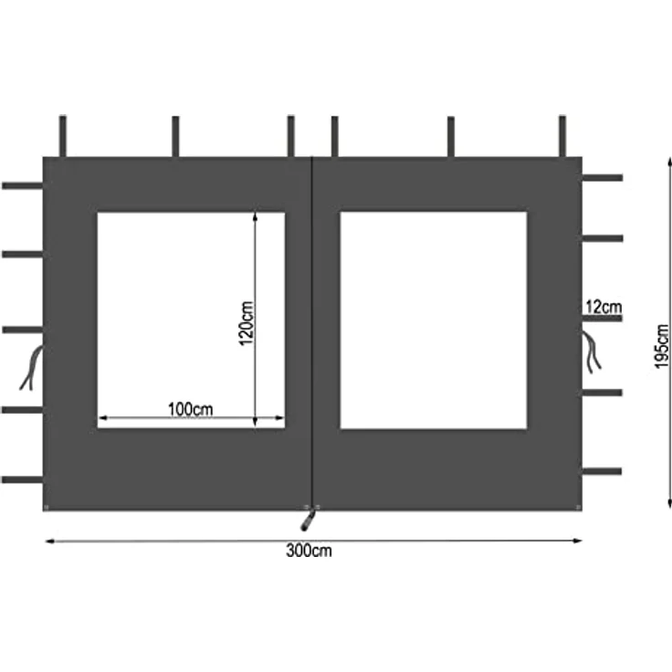 QUICK STAR 2 Seitenteile für Pavillon 3x4m, Polyester wasserdicht mit Fenster, anthrazit RAL 7012, 300/400x195cm – Bild 3