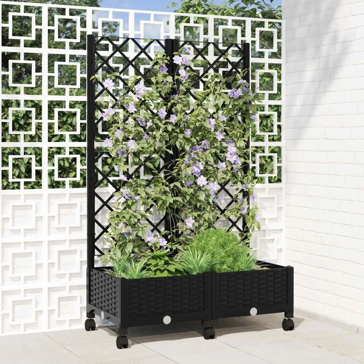 vidaXL Pflanzkübel mit Spalier und Rädern Schwarz 80 x 40 x 131,5 cm 3422965 – Bild 1