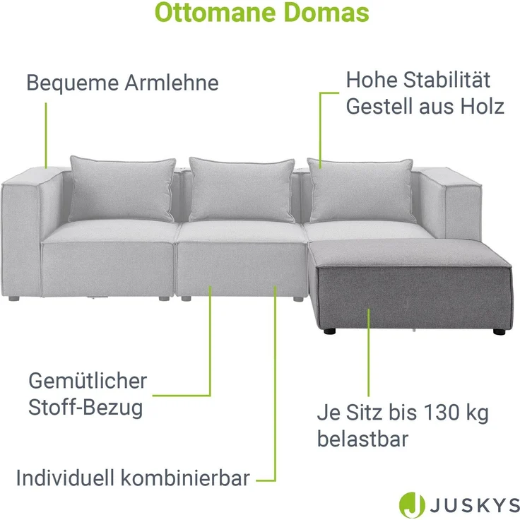 Juskys Ottomane Domas - modulares Sofa in Stoff Dunkelgrau - Wohnzimmer Couch - Modulsofa 130 kg belastbar - Sofagarnitur Wohnlandschaft – Bild 3