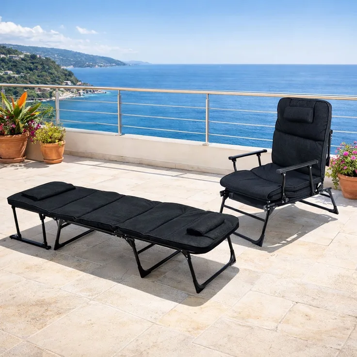 2 in 1 Gartenliege Sanitätsliege Gästebett und Relaxsessel mit Polster