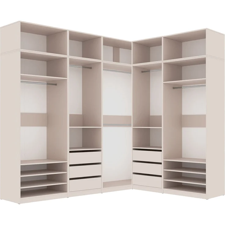 Marmex Möbel Tres Set-S/N großer Eckkleiderschrank, Begehbarer Kleiderschrank offen mit Aufsatz, modularer Kleiderschrank mit Kleiderstangen, Einlegeböden für Kleidung, Schuhe, laminierte Spanplatte, graubeige cashmere 240/191x246x51 cm – Bild 1