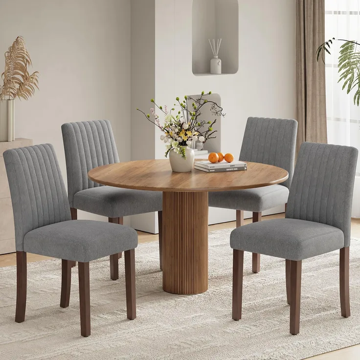 COLAMY Esszimmerstühle 4er Set, Polsternder Stühle Esszimmer mit Rückenlehne, Küchenstühle Gepolstert, Stoff Dining Chairs Holzbeinen für Esszimmer, Küche, Restaurant, Dunkelgrau