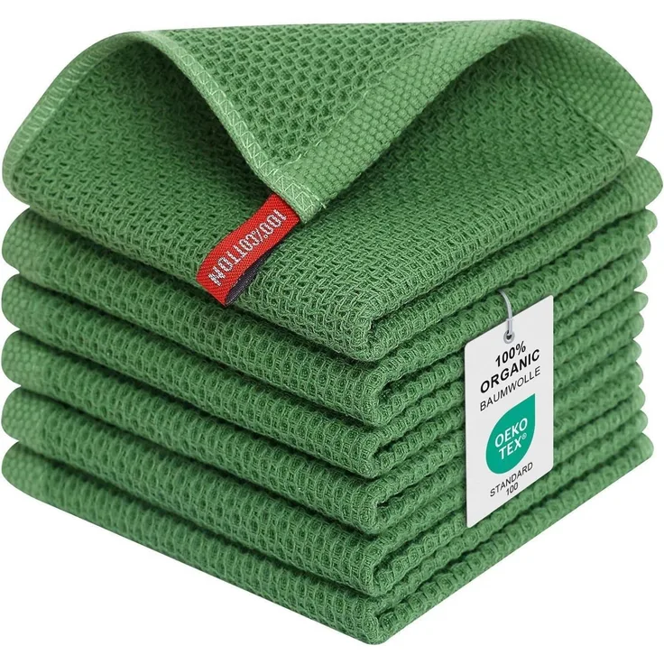 Moosfor 6er Set Weiche 100% Baumwolle Geschirrtücher 30x30cm Grasgrün