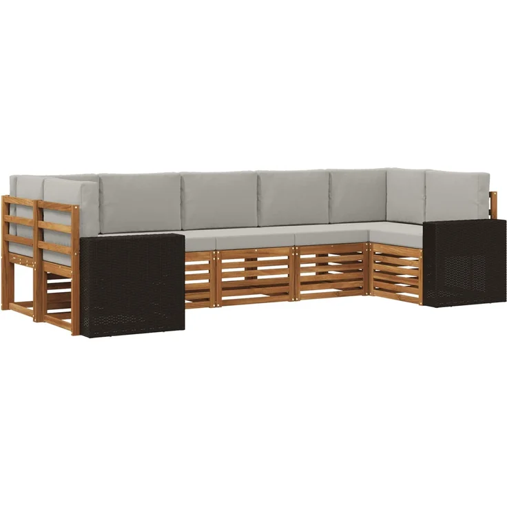 vidaXL Ecksofa Set mit Kissen 7 pcs Natürlich und Hellgrau Polyester 3384812 – Bild 2