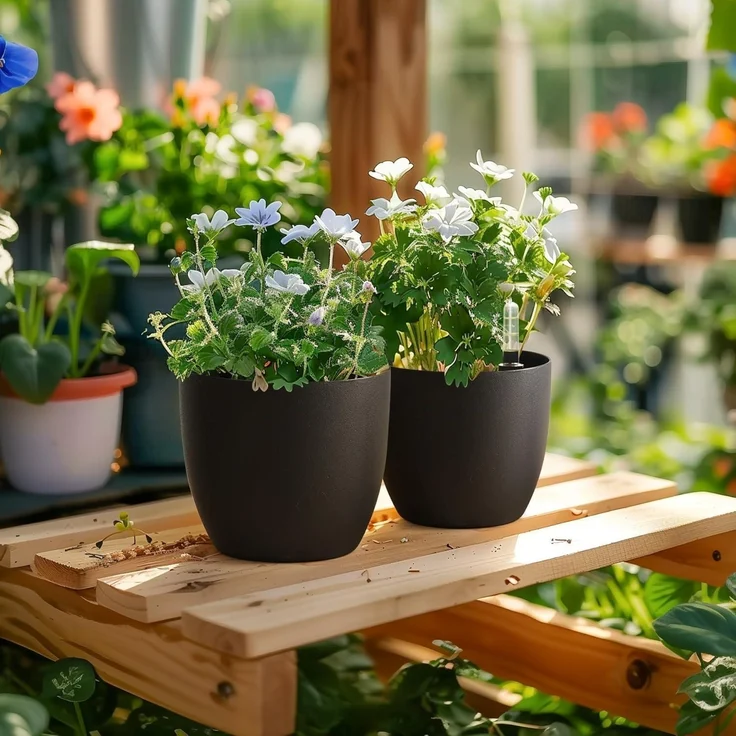 T4U 22cm Selbstwässernder Blumentopf Schwarz 4er-Set für Innen und Außen – Bild 6