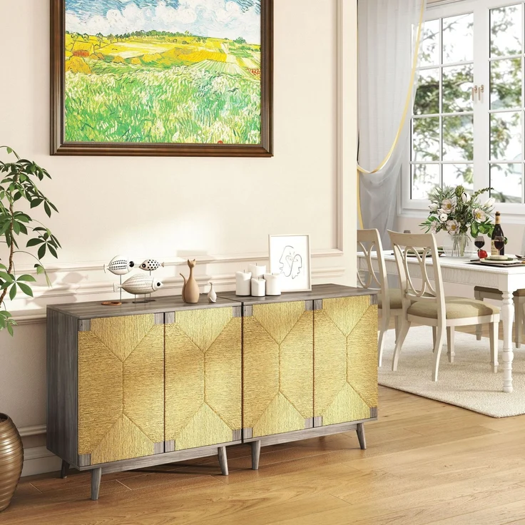 DESVIAE Sideboard Grau aus Holzwerkstoff – 79x78x39,5 cm – Papierseil-Geflecht, verstellbarer Fachboden – Bild 6
