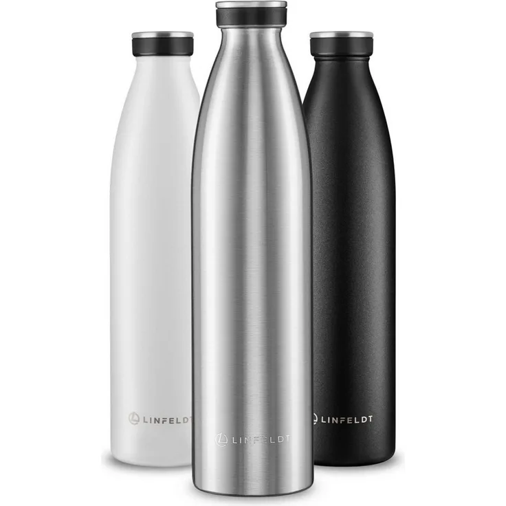 LINFELDT Trinkflasche 1L Trinkflasche Edelstahl Isoliert 24H Auslaufsicher + Sprudel, Edelstahl (Kohlensäure geeignet)