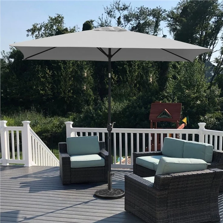 Yaheetech Sonnenschirm Rechteckiger Terrassenschirm mit Kurbel & 6 Metallstreben, LxB: 293x193 cm, Gartenschirm 293 cm L × 193 cm B × 253 cm H – Bild 1