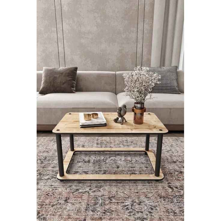 Modern Coffee Table, Oak Color, 70 x 38 x 42 cm | 100% MDF with Compressed Kraft Legs | Stylish Industrial Design for Living Room & Office – Bild 1