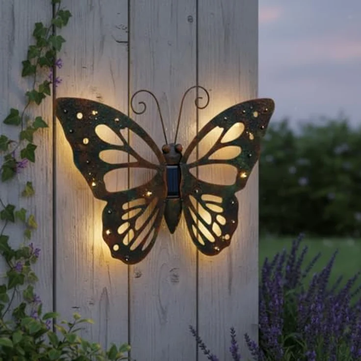 abc HOME Solar Wanddeko Schmetterling Metall, 42 cm groß, LED Gartenfigur mit Lichtsensor, wetterfest und dekorativ für Außenbereiche – Bild 1