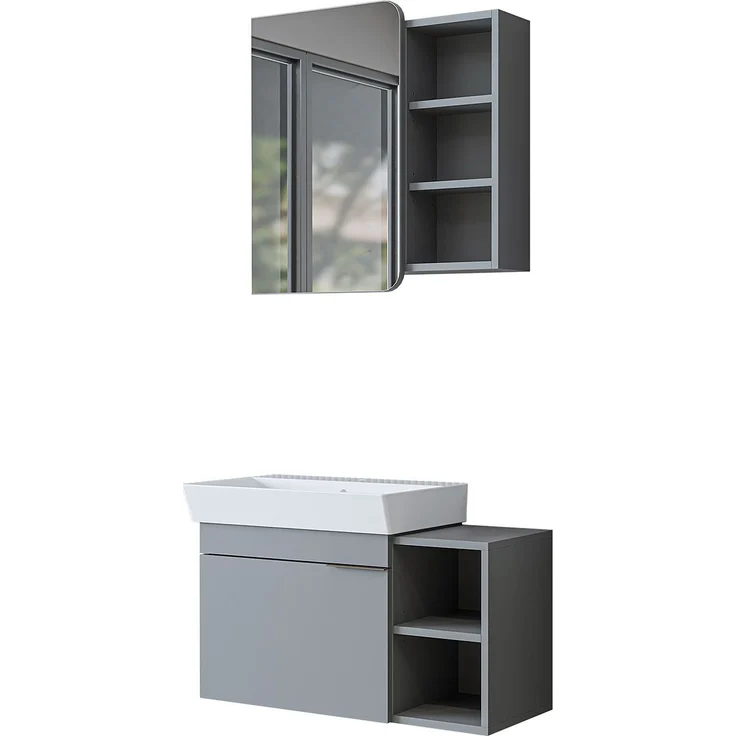 Skye Decor '2930' Badmöbel-Set mit Waschbecken & Spiegel (2-teilig), Esche, 82 x 54 x 38,6 cm – Bild 6