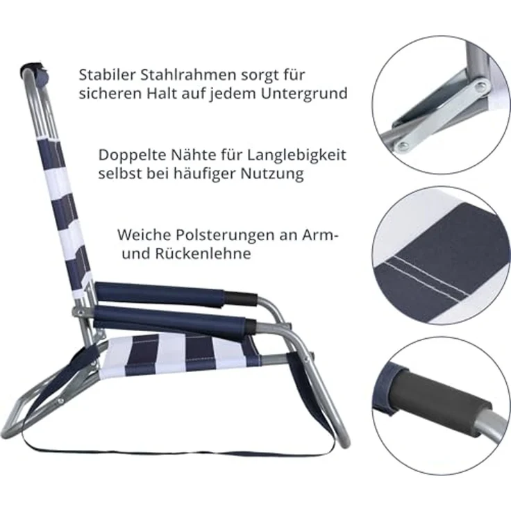 Stagecaptain Klappstuhl Strandstuhl klappbar leicht mit Schultergurt und Rückenlehne (1 St), Niedrige Sitzhöhe - alles griffbereit am Boden – Bild 4