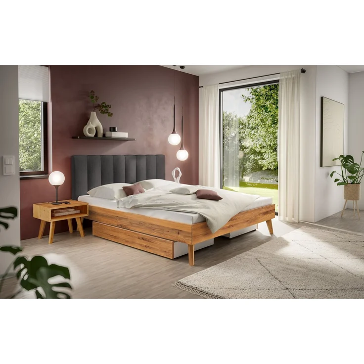Hasena Massivholzbett Taliana Wildeiche gepolstert 160x200 cm, Fußhöhe 20 cm – Bergamo – Bild 2