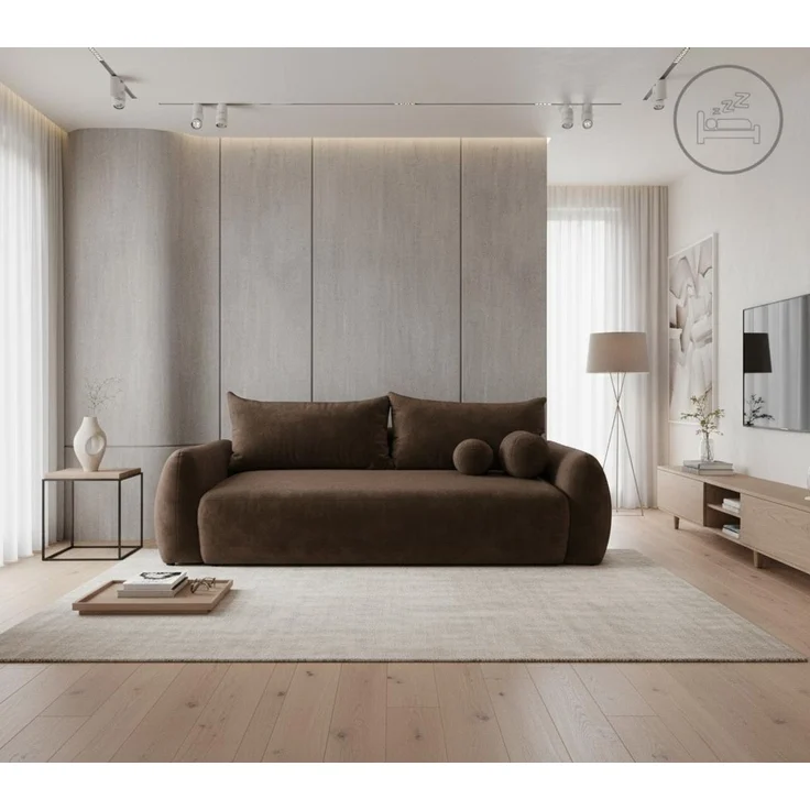 Wohnero24 - Höchste Qualität- Schlafsofa FIRELLO - 250x112 cm – Liegefläche 196x155 - Premium Velours - Schlaffunktion 196x155 cm – Braun – Bild 2