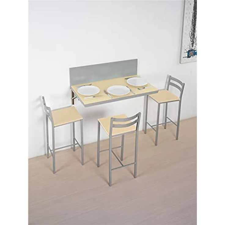 ASTIMESA Zwei hohe Küchenhocker mit horizontalen Streifen, Sitzfläche 60 cm, Kunstleder, Beige – Bild 2