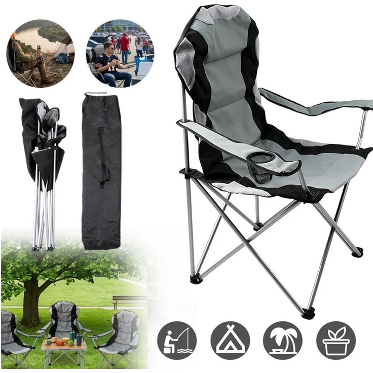 AKKEE Campingstuhl Klappstuhl mit Stahlrahmen, Anglerstuhl, mit Getränkehalter, bis 150KG – Bild 3