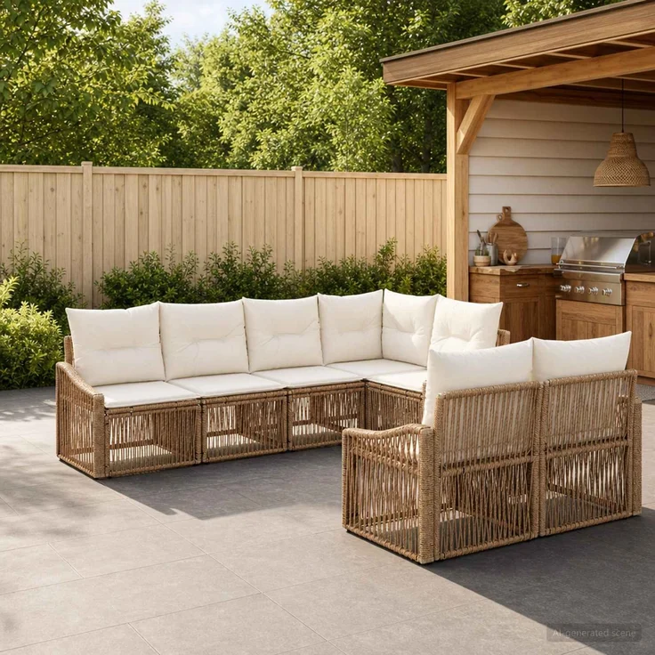 vidaXL Gartensofa-set 7 stk. 7-Sitzer Beige Poly-Rattan 3436065 – Bild 1