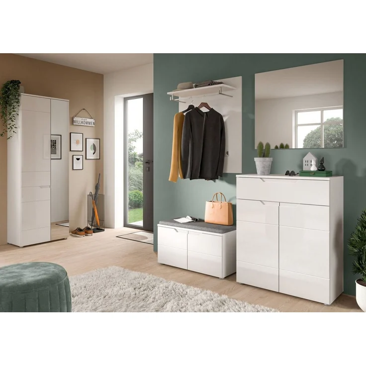 xonox. home Garderobe Solero X7WA9621 Wandgarderobe Garderobenpaneel in Weiß Nachbildung und weiß Hochglanz tiefzieh, ca. B/H/T: 80 x 96 x 25 cm – Bild 3