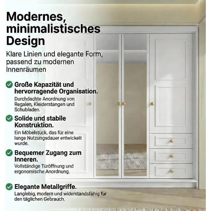 Drehtürenschrank OSLO viertüriger Kleiderschrank mit Schubladen und Metallgriffen – Bild 7