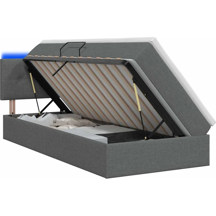 vidaXL LED-Speicherbett mit Matratze Dunkelgrau 90 x 200 cm Stoff 3459037 – Bild 2