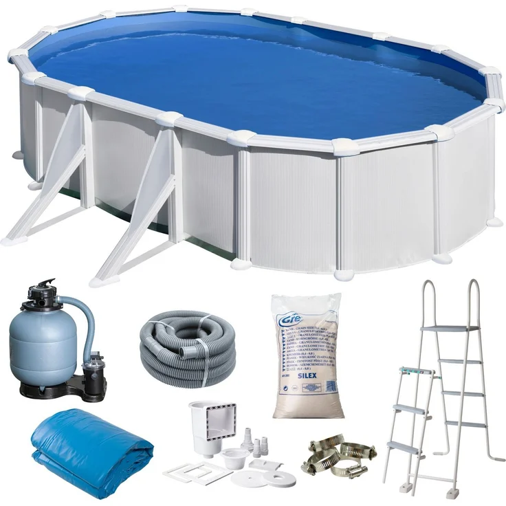 SwimFun Stahlwandpool oval L610 × B375 × H132 cm – Familienpool Komplett-Set – Bild 2