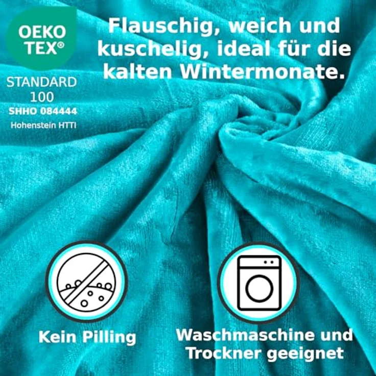 MALIKA® Premium warme Spannbettlaken Cashmere-Touch Bettlaken Jersey Fleece Spannbetttuch Laken, Farbe:Petrol, Größe:120x200 cm – Bild 5