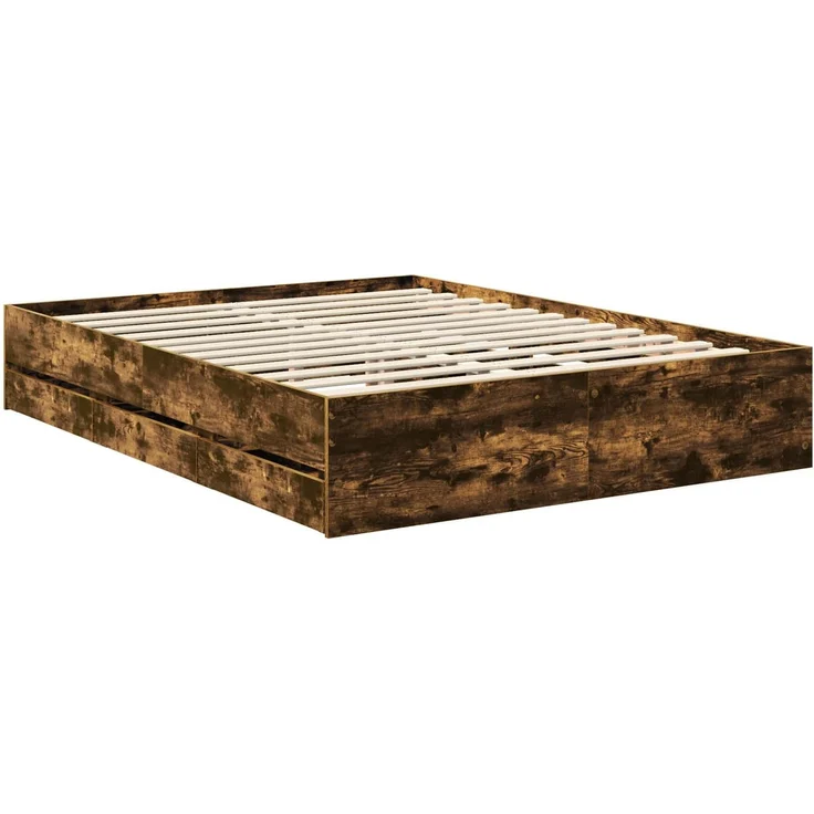 vidaXL Bettrahmen Geräucherte Eiche 150x200 cm Ingenieurs Holz 3411497 – Bild 5
