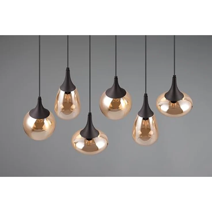Trio Leuchten Lumina Pendelleuchte, 6-flammig, 240 W, Amber/Schwarz, E14, L x B x H: 34,5 x 93,8 x 150 cm – Bild 9