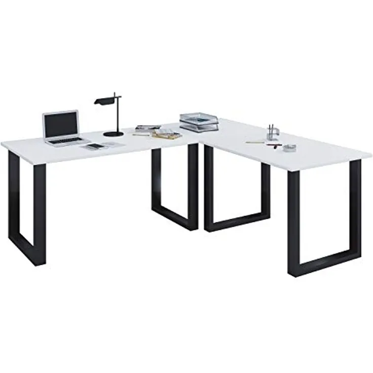 VCM Schreibtisch Lona 916419 Schwarz / Weiß H. 76 x B. 160 x T. 160 cm