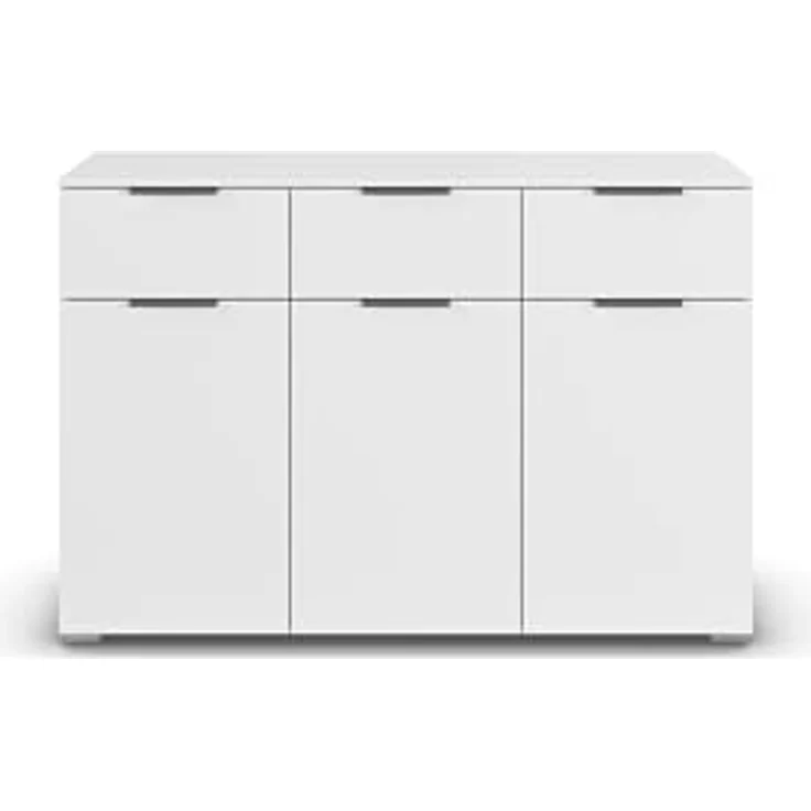 Rauch Möbel Alabama, Kommode, Farbe Weiß, Maße 120x81x42 cm | Sideboard, 3-türig, 3 Schubladen, Soft-Close-Funktion, Griff Grau metallic, für Schlafzimmer, Kinderzimmer, Garderobe, Flur – Bild 6