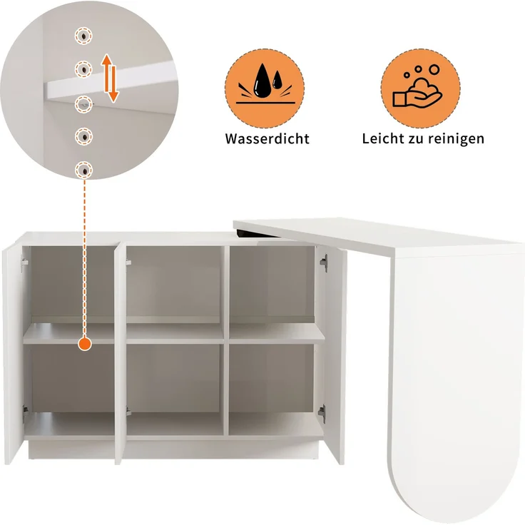 Schreibtisch, drehbarer L-förmiger Eck-Computertisch, Bürotisch, Frisiertisch, weiß 110 cm – Bild 8