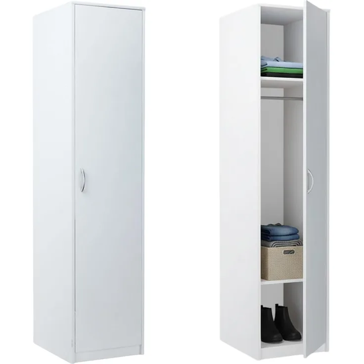 Home Collective Garderobenschrank Kleiderschrank mit 1 Tür, 1 Kleiderstange und 2 Einlegeböden 40 cm breit Schrank schmal matte Oberfläche weiß
