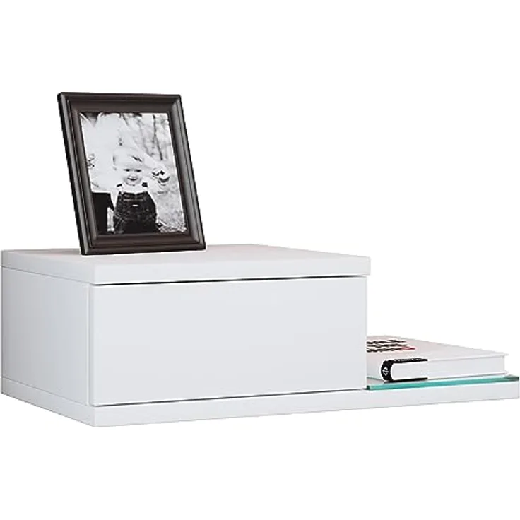 MID.YOU Nachtschrank, Weiß, Glas, Holzwerkstoff, 1 Schublade, 48x15x28 cm für Schlafzimmer