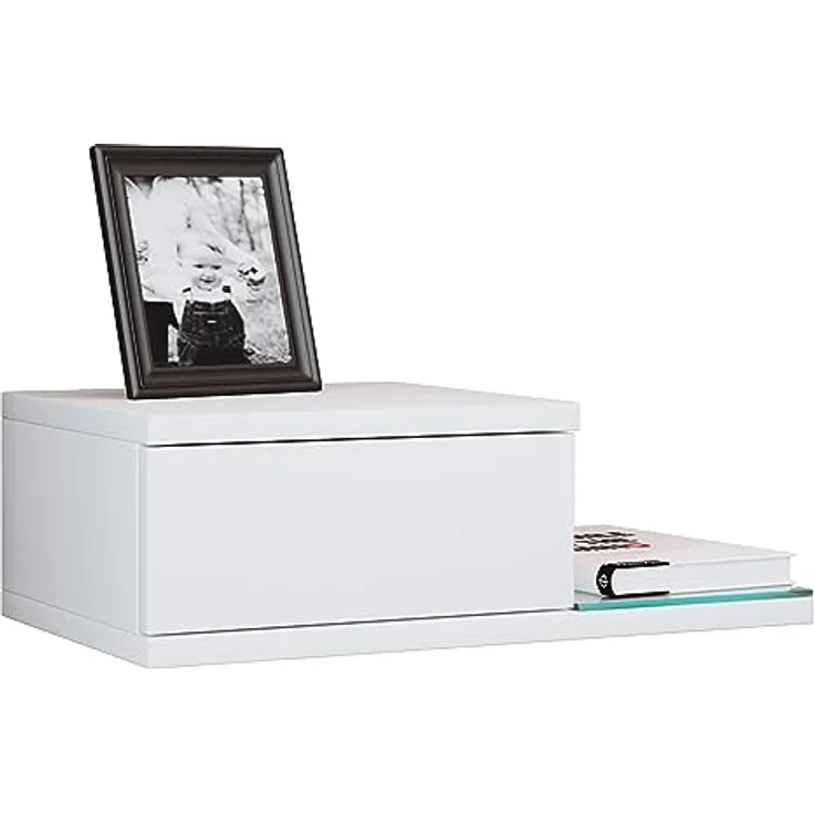 MID.YOU Nachtschrank, Weiß, Glas, Holzwerkstoff, 1 Schublade, 48x15x28 cm für Schlafzimmer – Bild 1