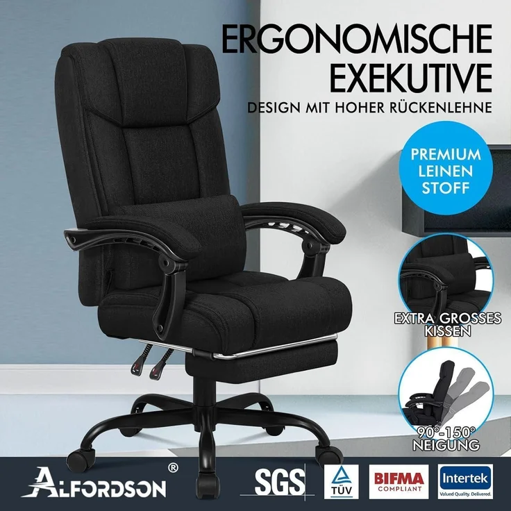 Bürostuhl Hochlehner 150Grad Netzgewebe Boss Schwarz Leinen BOSS Serie – Bild 3