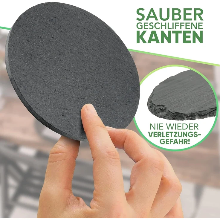Loco Bird Getränkeuntersetzer 6er Set aus Schiefer rund inkl. Box, Zubehör für Getränke, Tassen, Glas, Design Glasuntersetzer in dunkelgrau – Bild 2