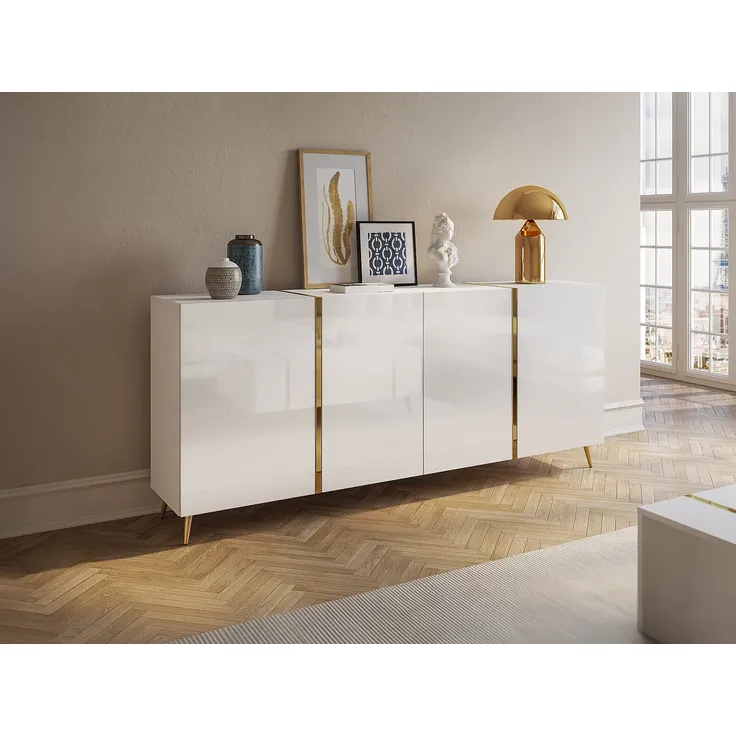 Vente-unique - MARZIALO Sideboard Holz, Platte WeißGoldfarben - B 41 cm x H 87,2 cm x L 199,3 cm