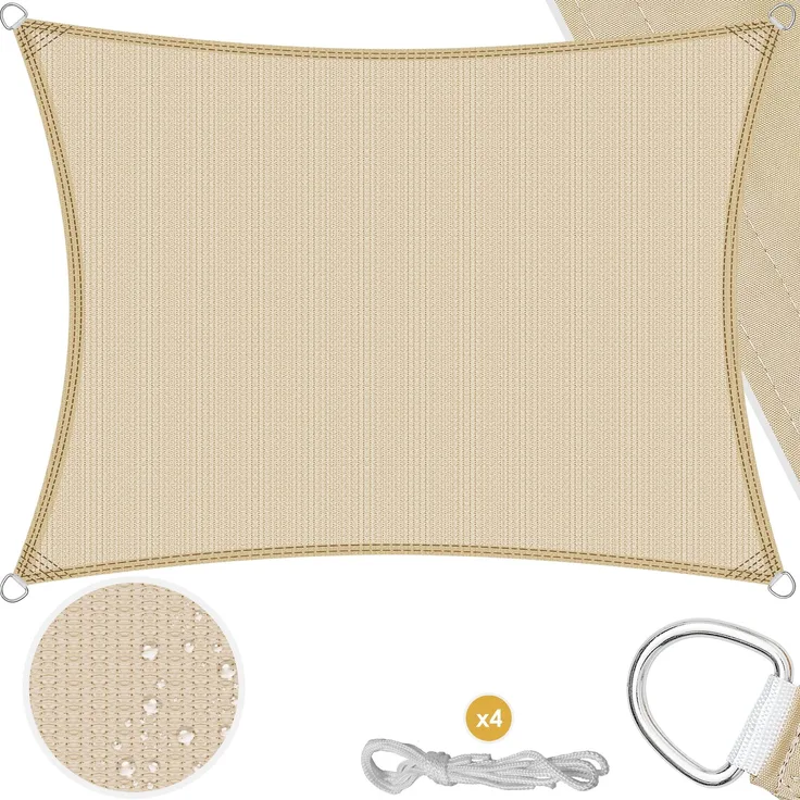 KESSER® Sonnensegel Sonnenschutz Windschutz | HDPE Gewebe | wasserabweisend & windabweisend | 5-Fach quer vernäht robust & stabil Schattenspender Garten Balkon Terrasse Rechteck, Creme, 2x2 m