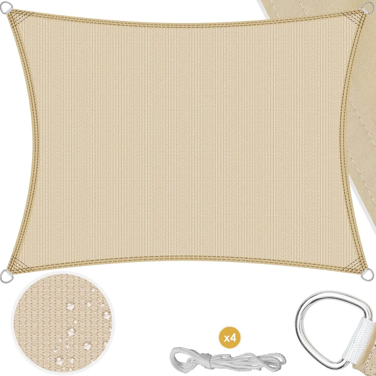 KESSER® Sonnensegel Sonnenschutz Windschutz | HDPE Gewebe | wasserabweisend & windabweisend | 5-Fach quer vernäht robust & stabil Schattenspender Garten Balkon Terrasse Rechteck, Creme, 2x2 m